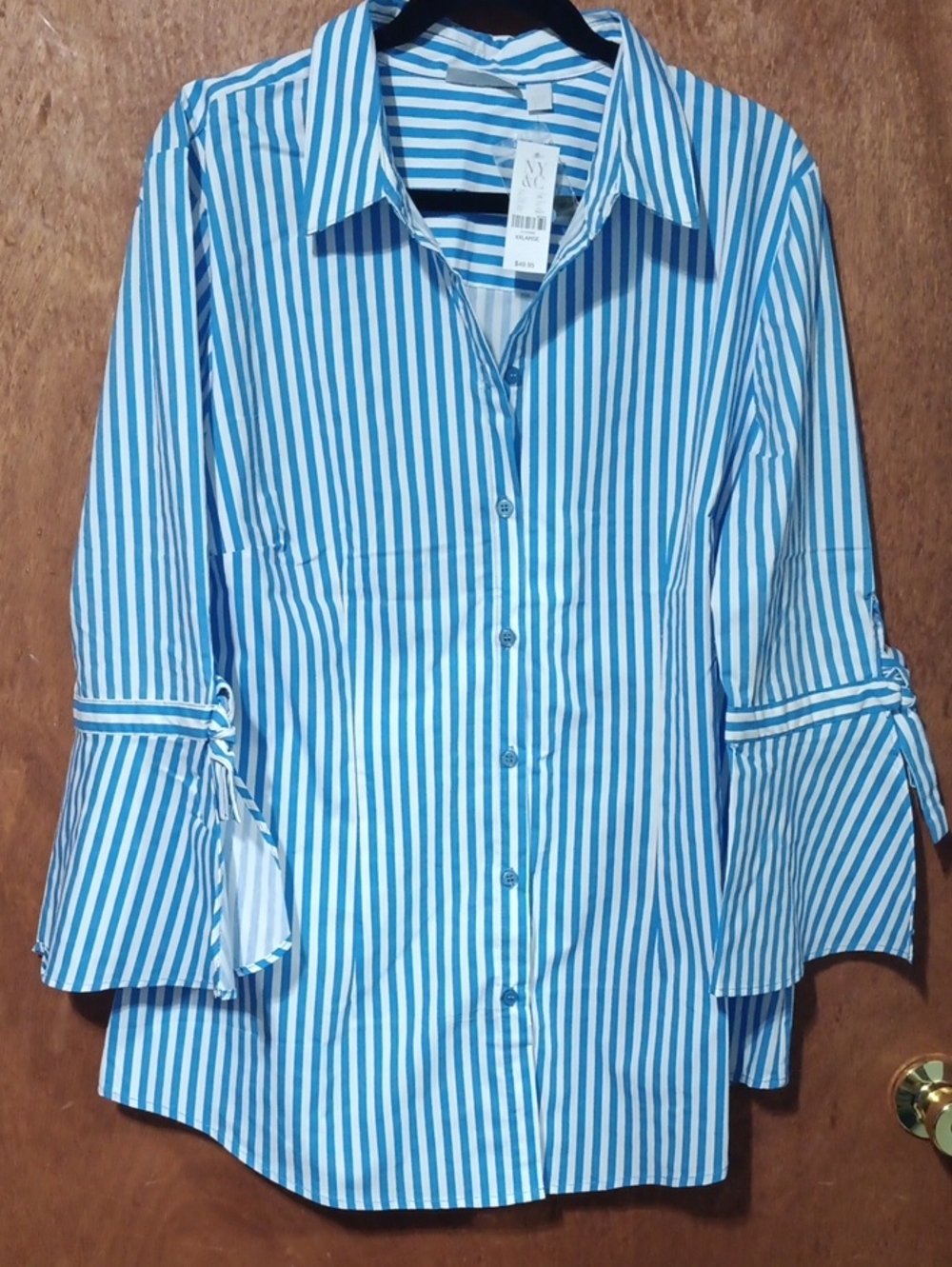 New York & Company Blue and White Striped Button-Down Shirt